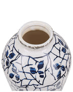 Vase à fleurs en grès cérame 20/22 cm Blanc et Bleu Marine – Fait à la main, Imperméable, pour l'intérieur