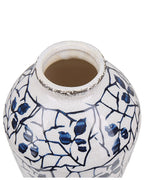 Vase à fleurs en grès cérame 20/22 cm Blanc et Bleu Marine – Fait main, étanche, pour l'intérieur