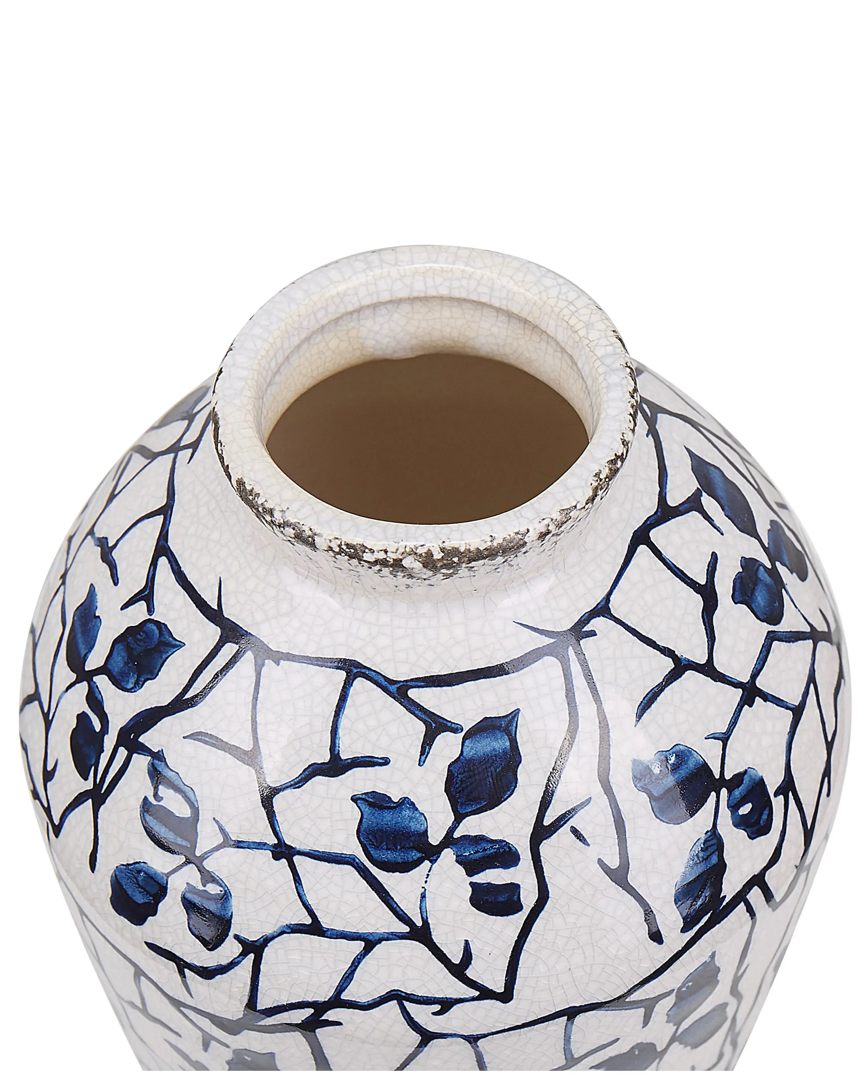 Vase à fleurs en grès cérame 20/22 cm Blanc et Bleu Marine – Fait main, étanche, pour l'intérieur