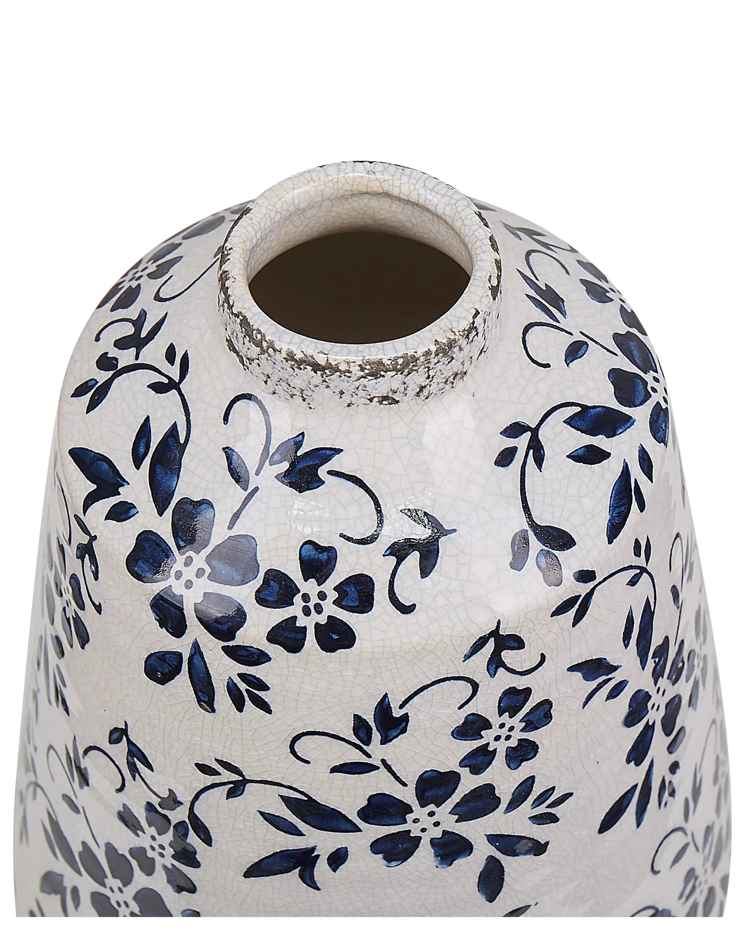 Vase à fleurs en grès cérame 20/25 cm Blanc et Bleu Marine – Fait main, étanche, style rétro