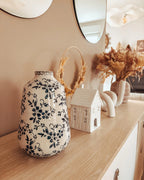 Vase à fleurs en grès cérame 20/25 cm Blanc et Bleu Marine – Fait à la main, Imperméable, Style Rétro