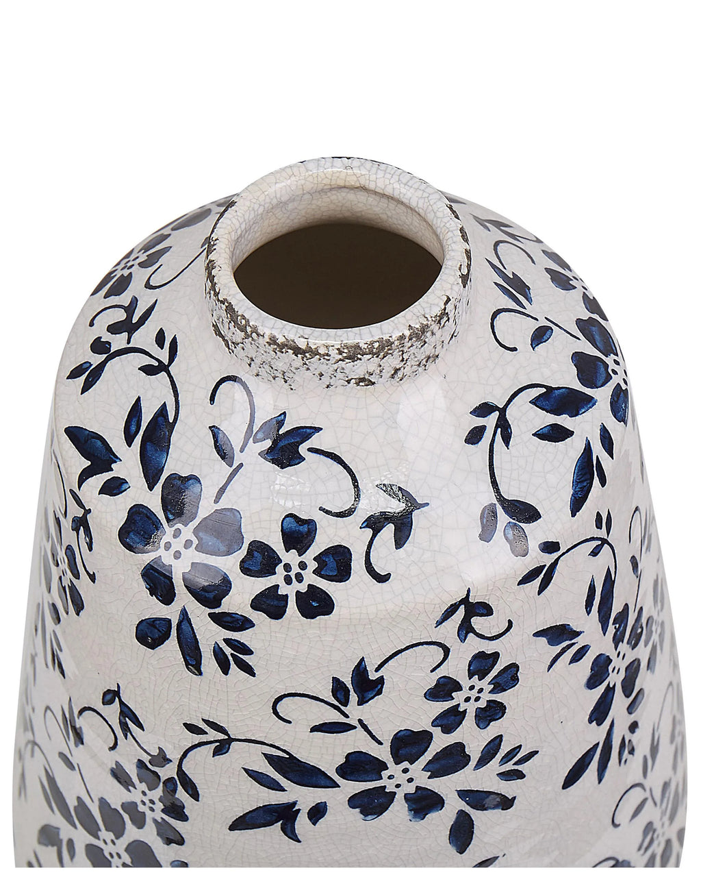 Vase à fleurs en grès cérame 20/25 cm Blanc et Bleu Marine – Fait à la main, Imperméable, Style Rétro