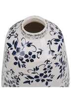 Vase à fleurs en grès cérame 20/25 cm Blanc et Bleu Marine – Fait à la main, Imperméable, Style Rétro
