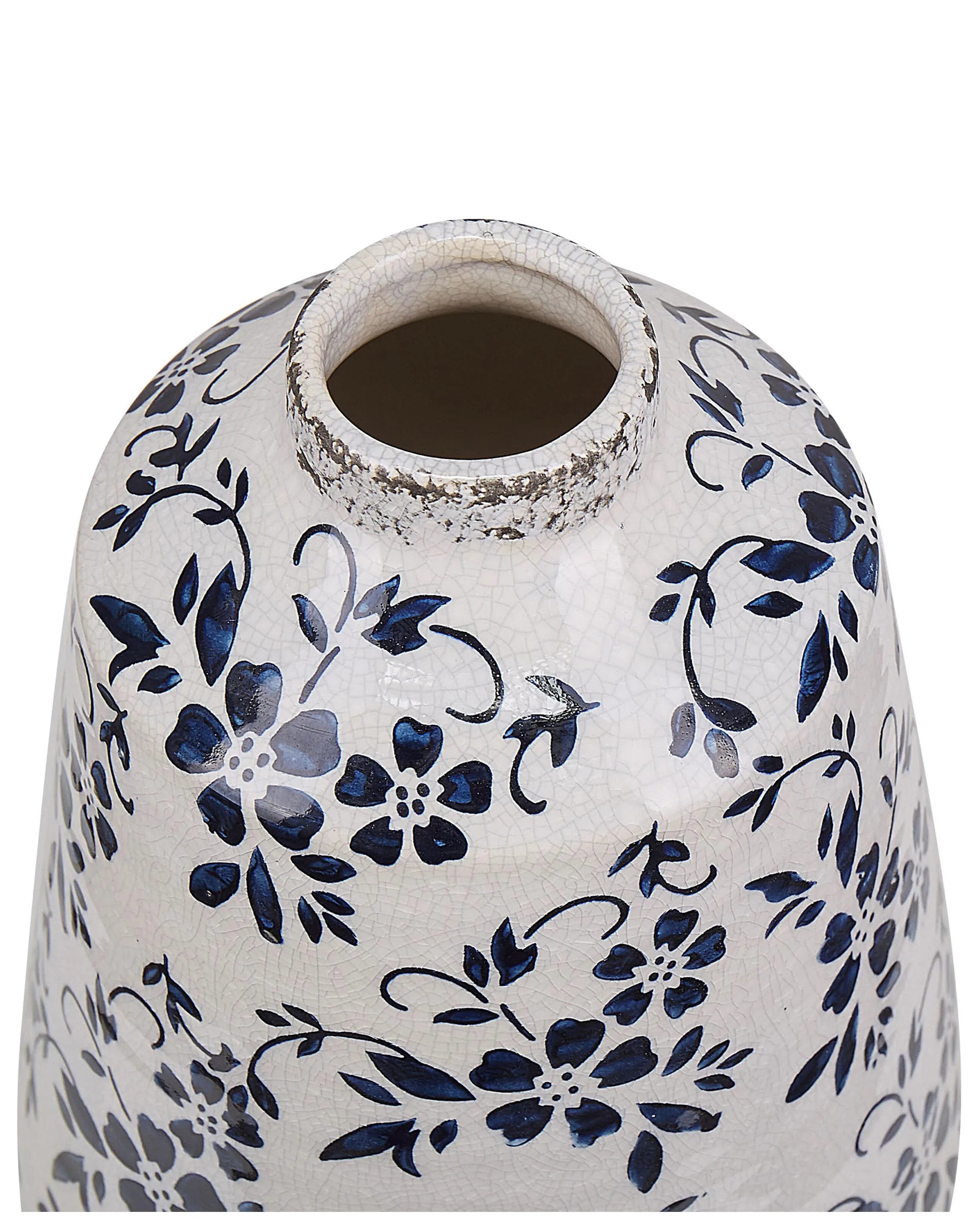 Vase à fleurs en grès cérame 20/25 cm Blanc et Bleu Marine – Fait à la main, Imperméable, Style Rétro