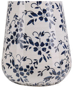 Vase à fleurs en grès cérame 20/25 cm Blanc et Bleu Marine – Fait à la main, Imperméable, Style Rétro