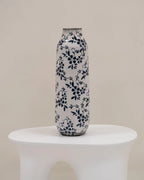Pot de fleurs en grès cérame 30/35 cm Blanc et Bleu marine – Fait main, Imperméable, pour l'intérieur
