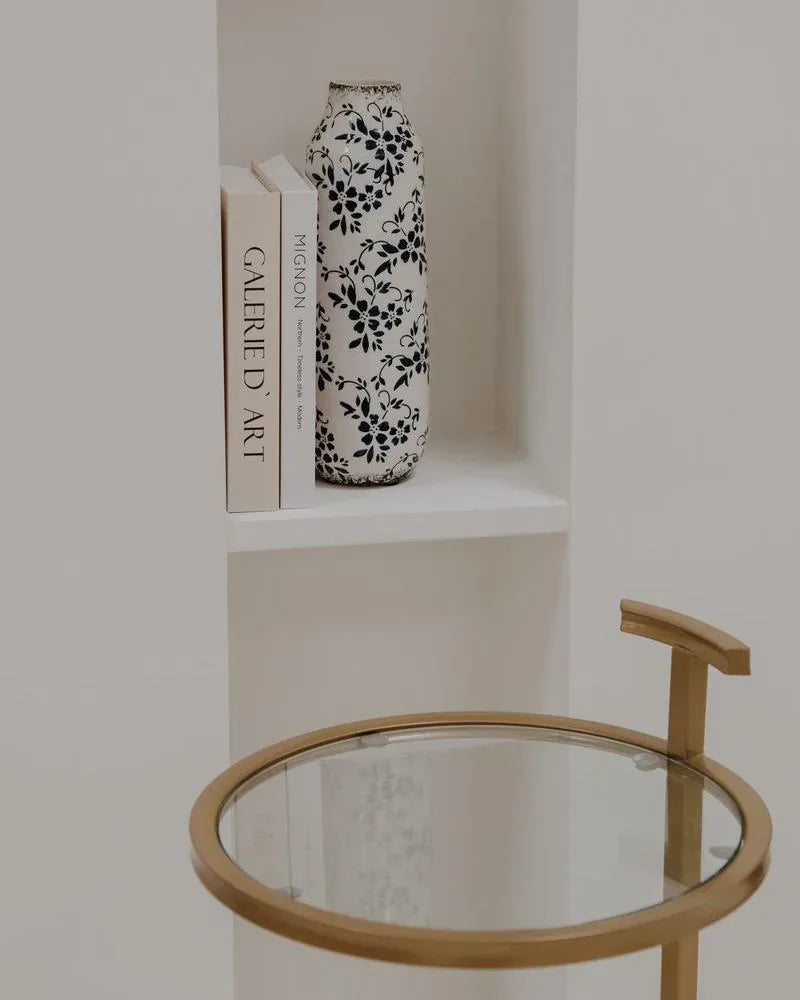 Pot de fleurs en grès cérame 30/35 cm Blanc et Bleu marine – Fait main, Imperméable, pour l'intérieur