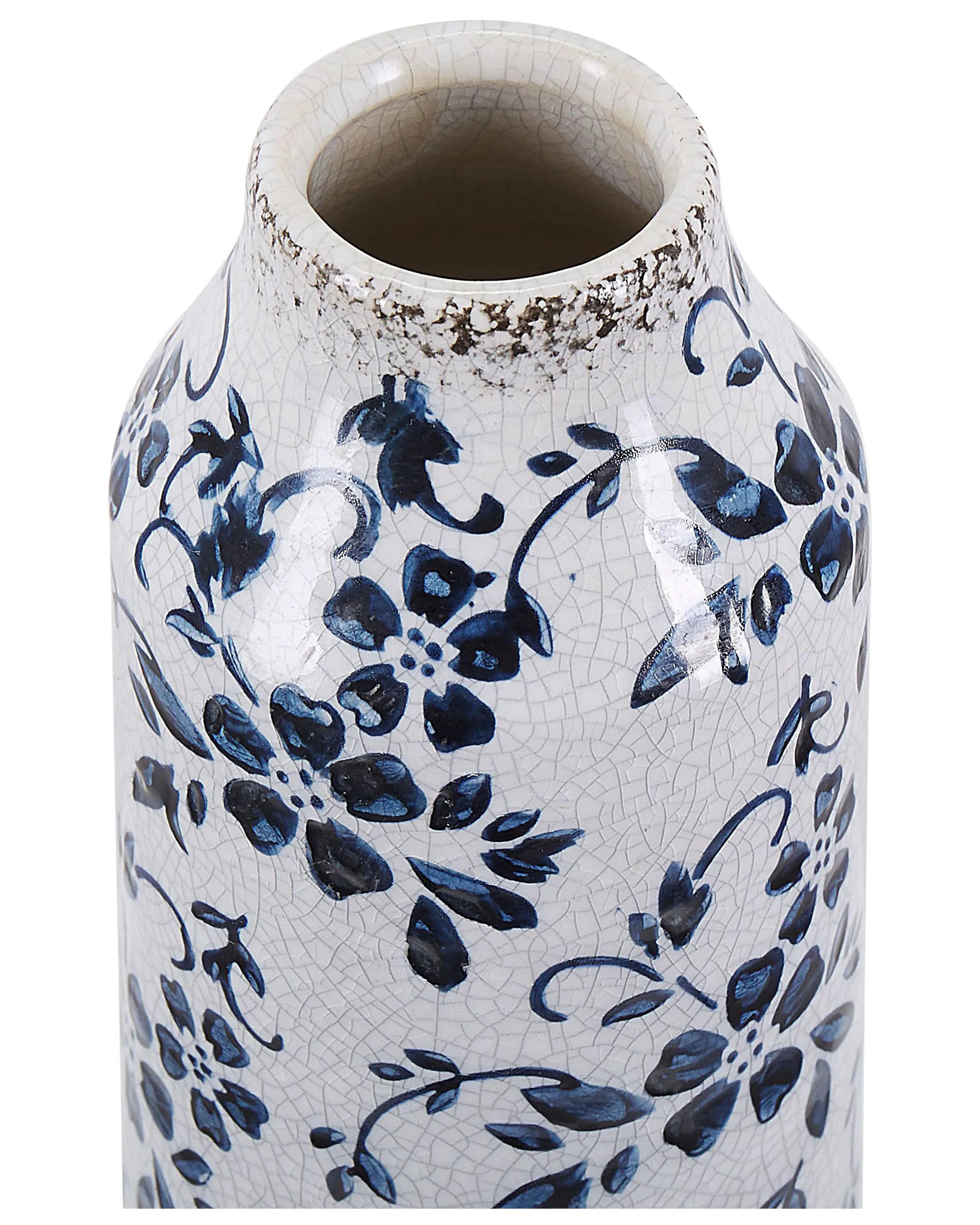 Pot de fleurs en grès cérame 30/35 cm Blanc et Bleu marine – Fait main, Imperméable, pour l'intérieur