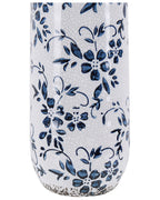 Pot de fleurs en grès cérame 30/35 cm Blanc et Bleu marine – Fait main, Imperméable, pour l'intérieur