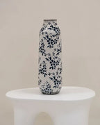 Vase à fleurs en grès cérame 30/35 cm Blanc et Bleu Marine – Fait à la main, Imperméable, pour l'intérieur