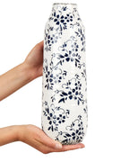 Vase à fleurs en grès cérame 30/35 cm Blanc et Bleu Marine – Fait à la main, Imperméable, pour l'intérieur