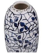 Vase à fleurs en grès cérame 25 cm Blanc et Bleu Marine – Fait main, étanche, pour l'intérieur