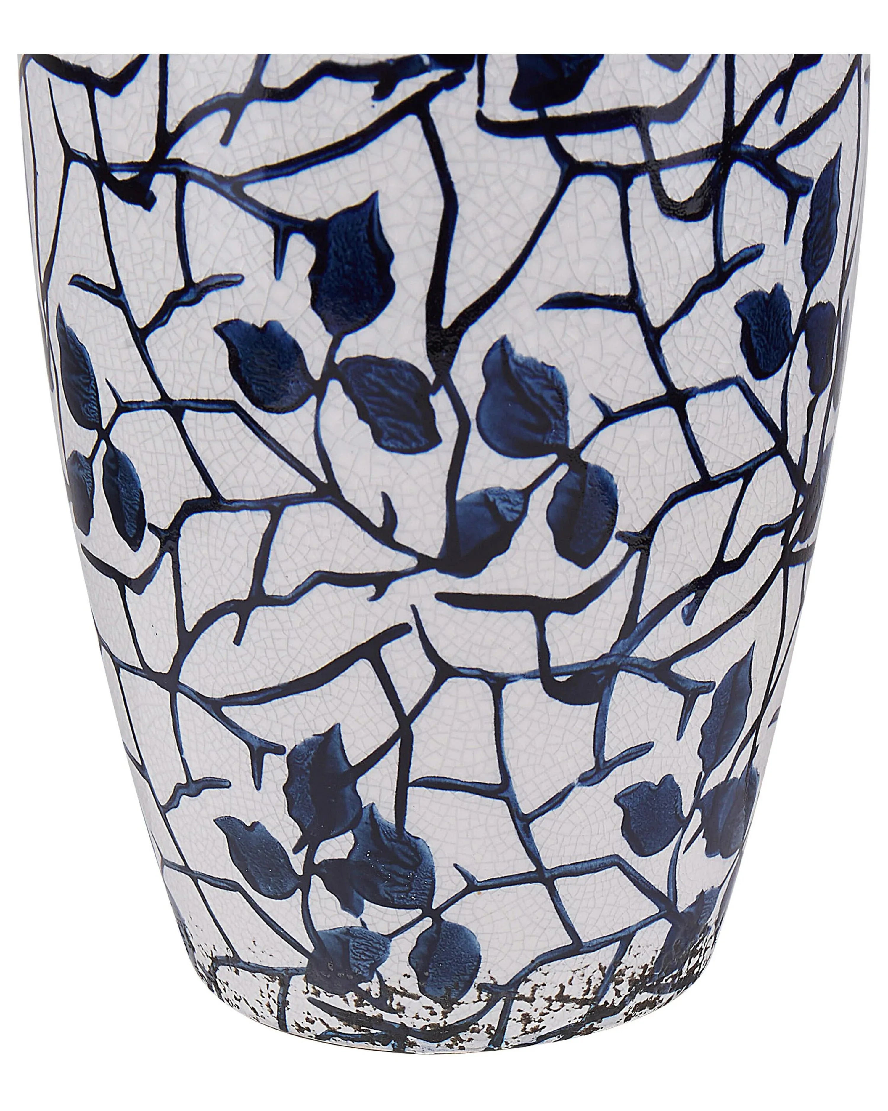 Vase à fleurs en grès cérame 25 cm Blanc et Bleu Marine – Fait main, étanche, pour l'intérieur