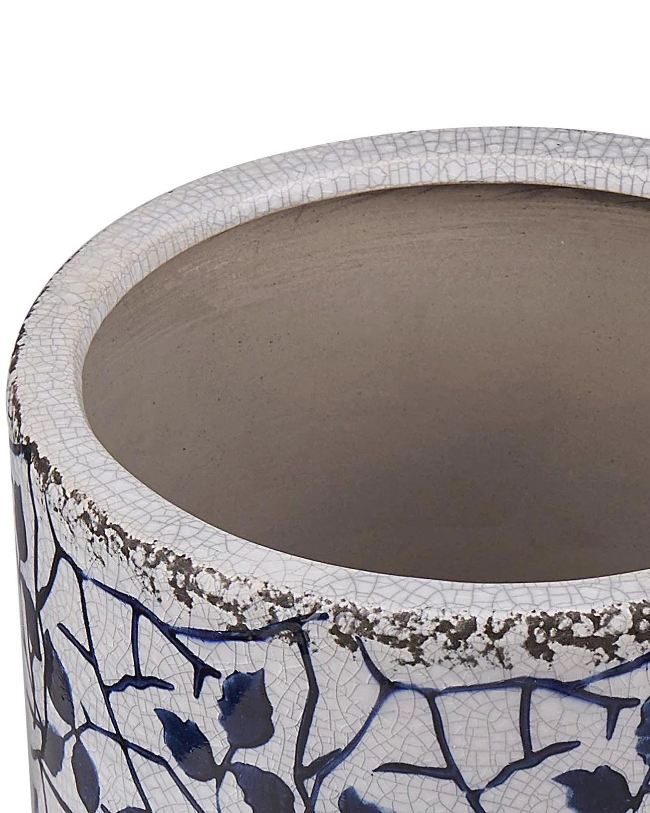 Pot en grès 15 cm Blanc et Bleu Marine – Fait main, étanche, pour l'intérieur