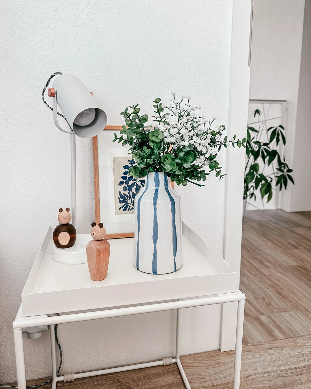 Vase à fleurs en grès cérame 22 cm Blanc et Bleu – Décoratif, Imperméable, pour Intérieur