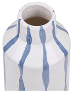 Vase à fleurs en grès cérame 22 cm Blanc et Bleu – Décoratif, Imperméable, pour Intérieur
