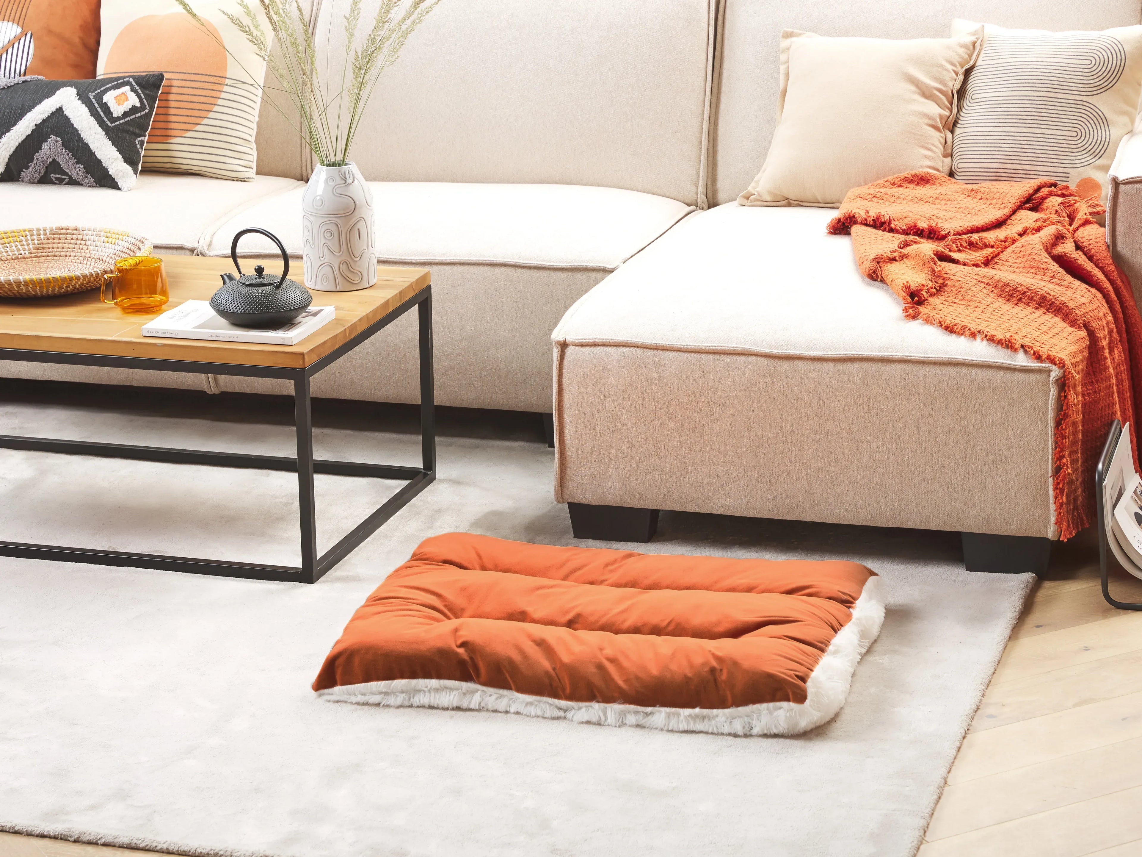 Lit pour animaux en velours orange 70x55 cm – Très doux, lavable en machine, 100 % polyester