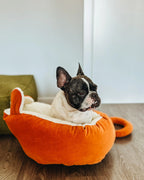 Niche en velours orange pour animaux de compagnie 50x45 cm