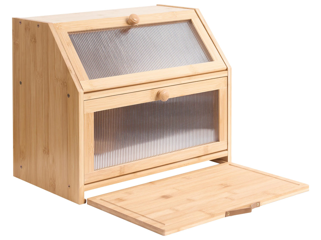 Boîte à pain en bambou marron clair 42x35 cm – Panneau transparent, garde le pain frais, montage facile