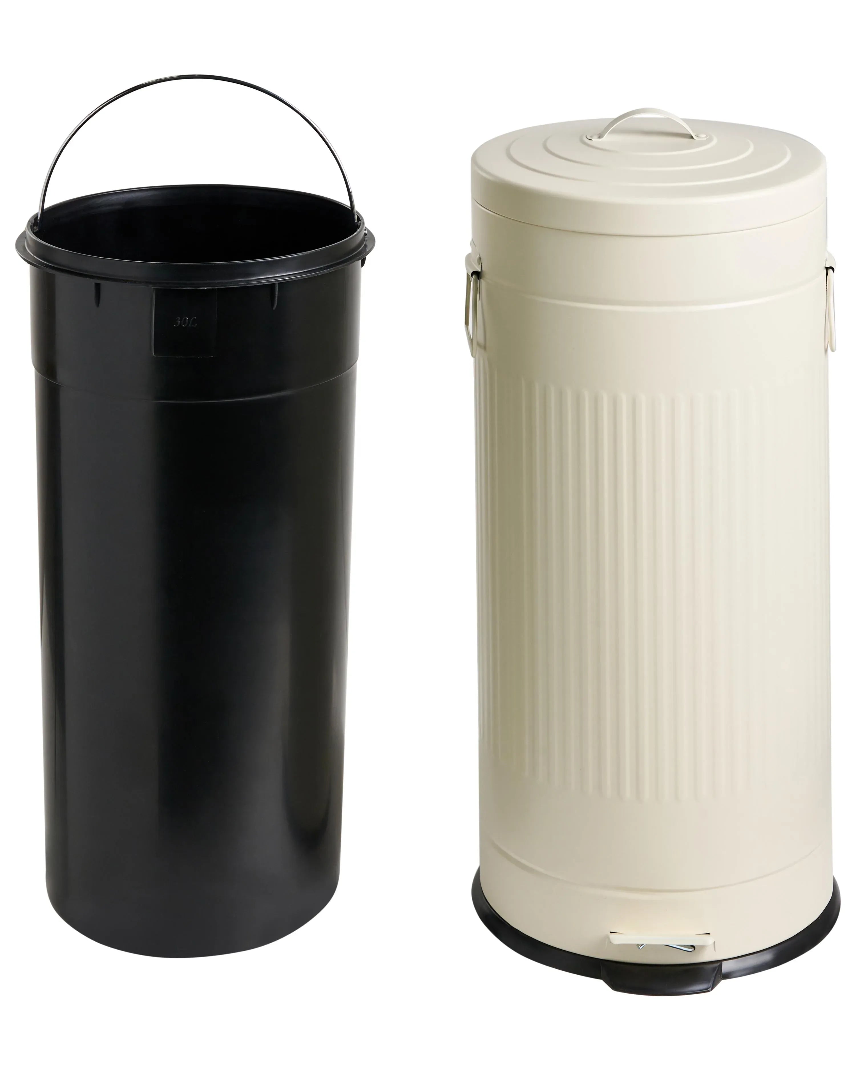 Corbeille à Papier 30 L en Métal Beige – Seau Amovible, Fermeture Amortie, Style Rétro